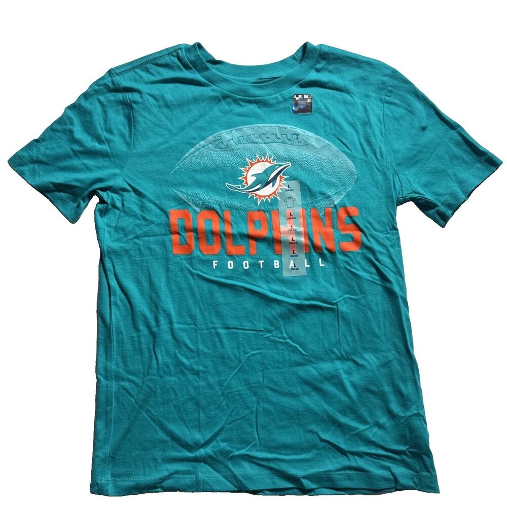 Miami Dolphins Boys L 10-12 T-Shirt NFL Football Aqua Graphic NWT